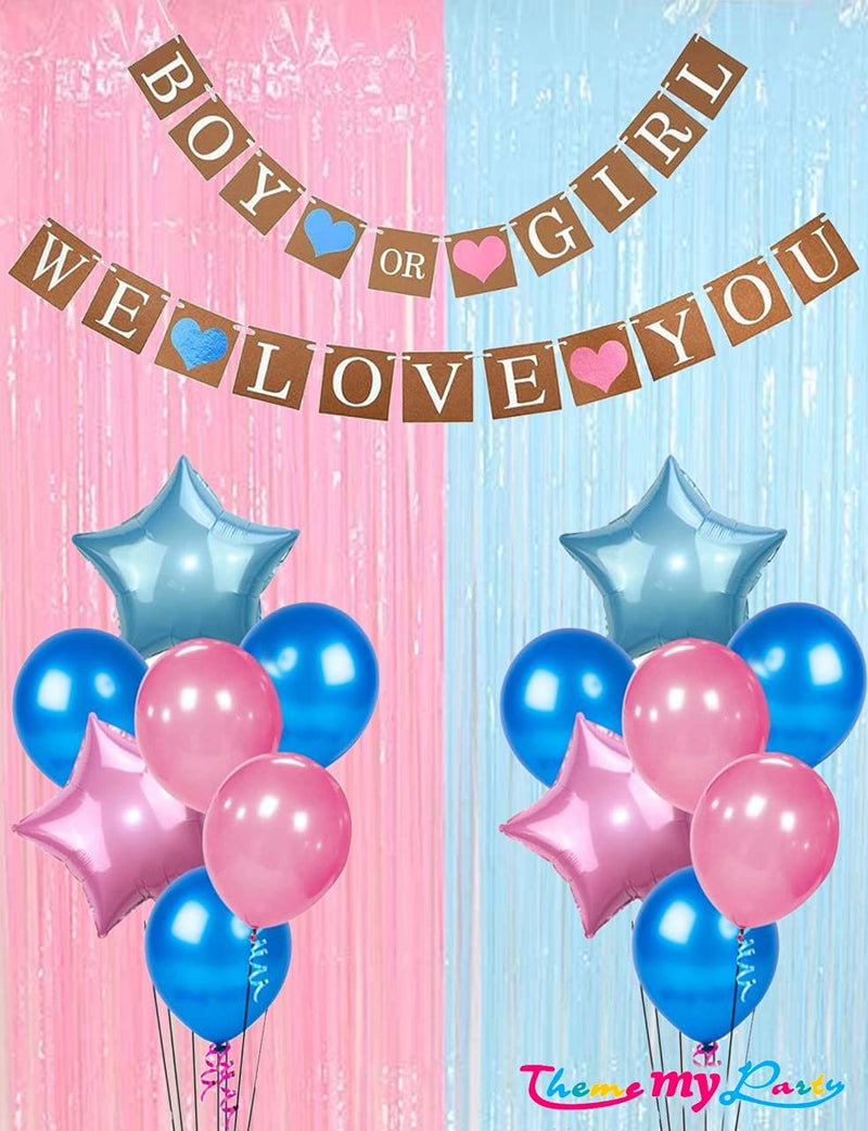 Boy Or Girl We Love You  Baby Shower Decoration kit Combo for Baby Shower Banner, Curtain and Balloons