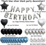 Navy Blue Black and Silver Party Decorations for Silver Happy Birthday Banner Love and Star Foil Balloon Dark Blue for Little King Baby Shower Decorations