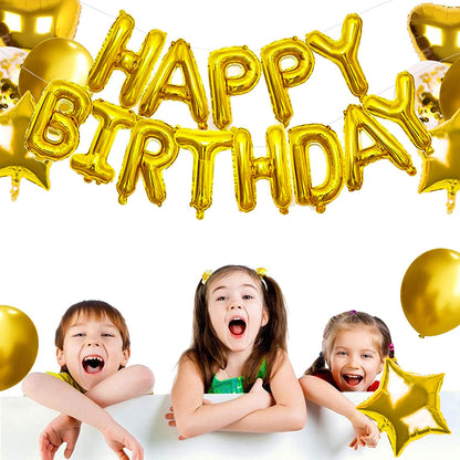 16 Inch Birthday Banner Balloon Letter Foil Party Decoration Bunting 18 Inch Star Heart Foil Latex Balloons Helium Confetti Balloons for Wedding Anniversaries gold