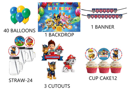 Paw Patrol Theme Birthday Party Combo Kit with Backdrop & Decorations