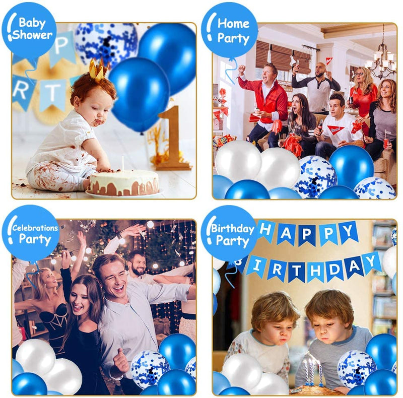 Happy Birthday Banner, Happy Birthday Banners with Blue Latex Balloons/Confetti Balloons, Blue Happy Birthday Bunting Banners for Girls Boys 1st 18th 21st 30th Any Ages Birthday Party Decorations