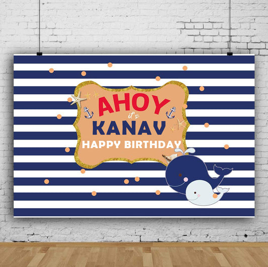 Nautical Ahoy Theme Birthday Party Backdrop 