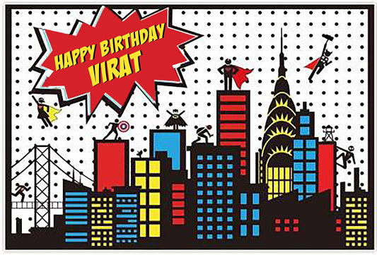 Super Hero Theme Birthday Party Backdrop 