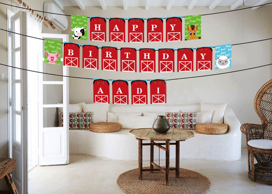 Farm Animal Happy Birthday Banner For Decoration