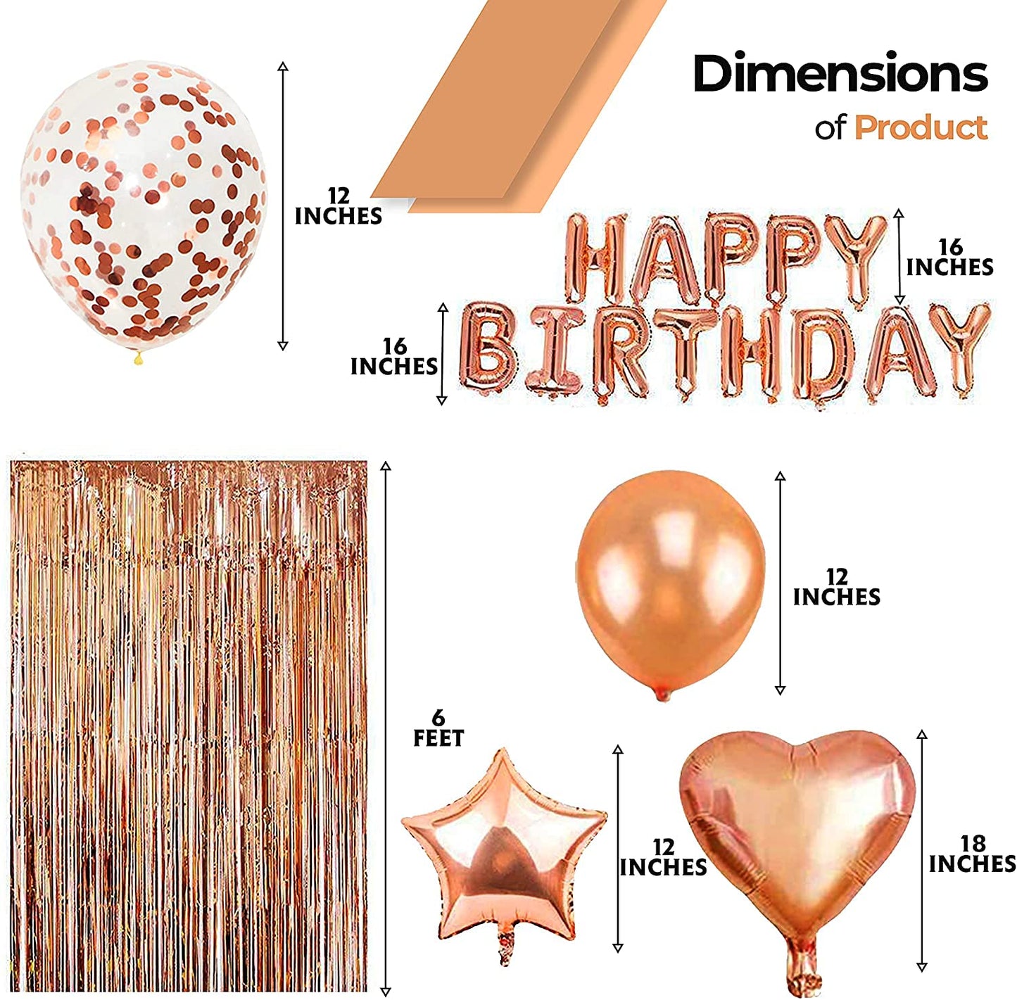 Birthday Decorations for Girls and Women with Happy Birthday Balloons Banner and Complete Rose Gold Party Supplies includes Tassel Garland Foil Curtain Confetti Heart Star Shaped
