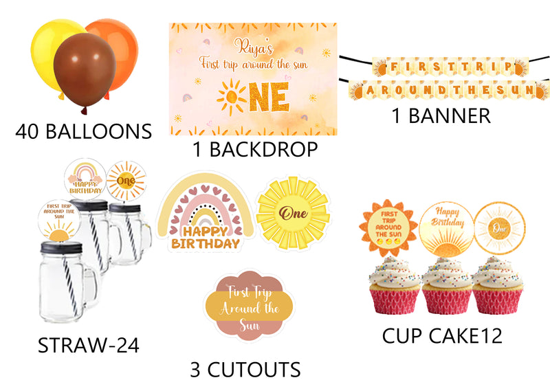 First Trip Around the Sun Theme Birthday Party Combo Kit with Backdrop & Decorations