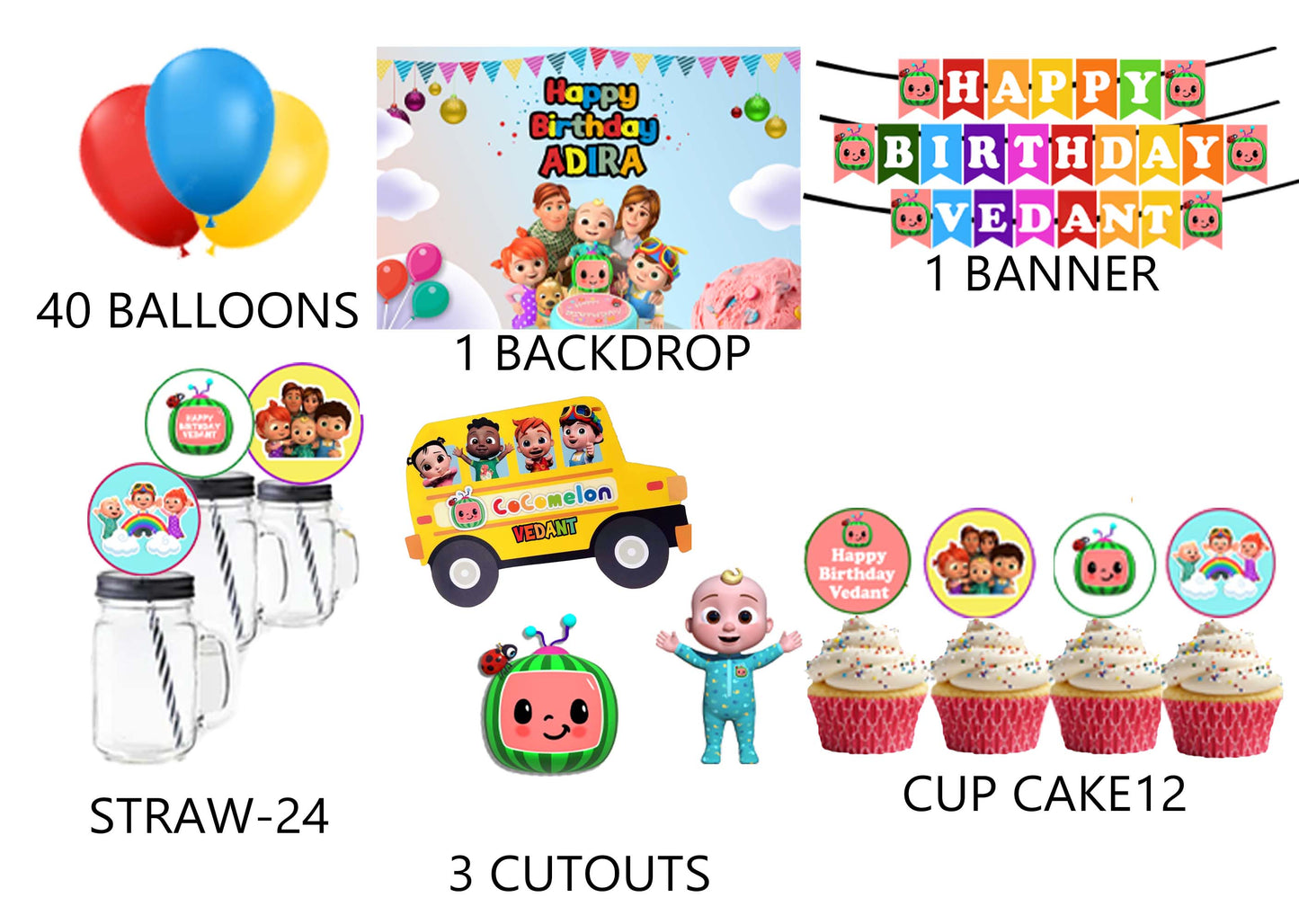 Cocomelon Theme Birthday Party Combo Kit with Backdrop & Decorations