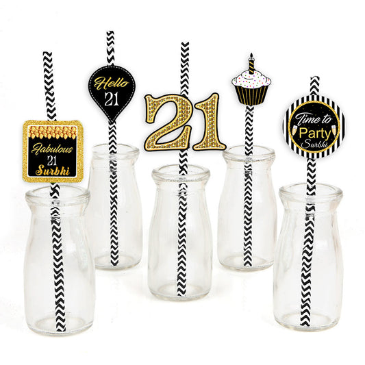 21st Birthday Party Paper Decorative Straws