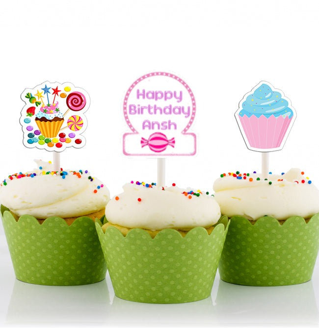Candy Land Theme Birthday Party Cupcake Toppers for Decoration