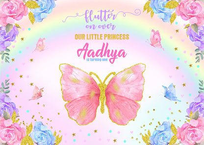 Personalize Butterfly Birthday Backdrop Banner