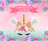 Personalize Unicorn Birthday Party Backdrop Banner