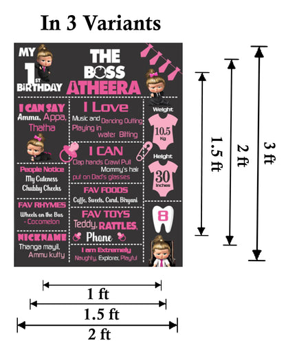 Boss Baby Girl Theme Customized Chalkboard/Milestone Board for Kids Birthday Party