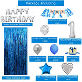 Blue And Silver First Birthday Banner Decorations Combo- 59Pcs Set Kit