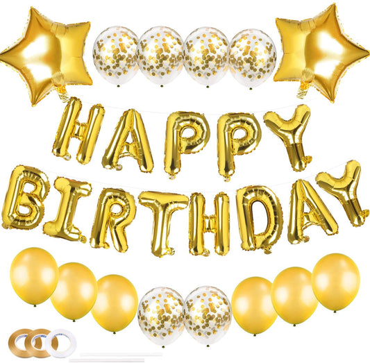 Decoration Set Gold -Happy Birthday Balloons Decorations Set Letter Balloons,Confetti Balloons And Giant Star Balloons