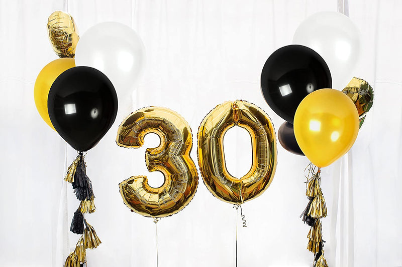 Metallic Black Golden And White Balloons 9 Inch Thick, Latex Balloon For Birthday Party ,Milestone Decorations, Anniversary Parties.
