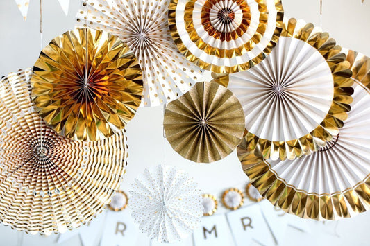 Paper Fans For Decoration Birthday Party Trend Party Fan For Wedding Birthday Showers -Golden (Pack Of 8)