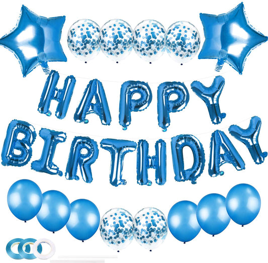 Decoration Set Blue-Happy Birthday Balloons Decorations Set Letter Balloons,Confetti Balloons And Giant Star Balloons