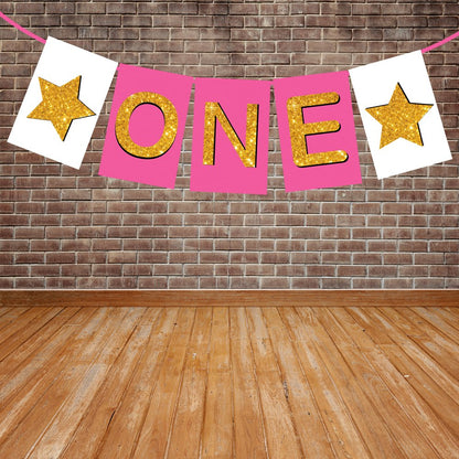 One First Birthday Girl Banner , Bunting & Garland Photo Booth Props Decoration