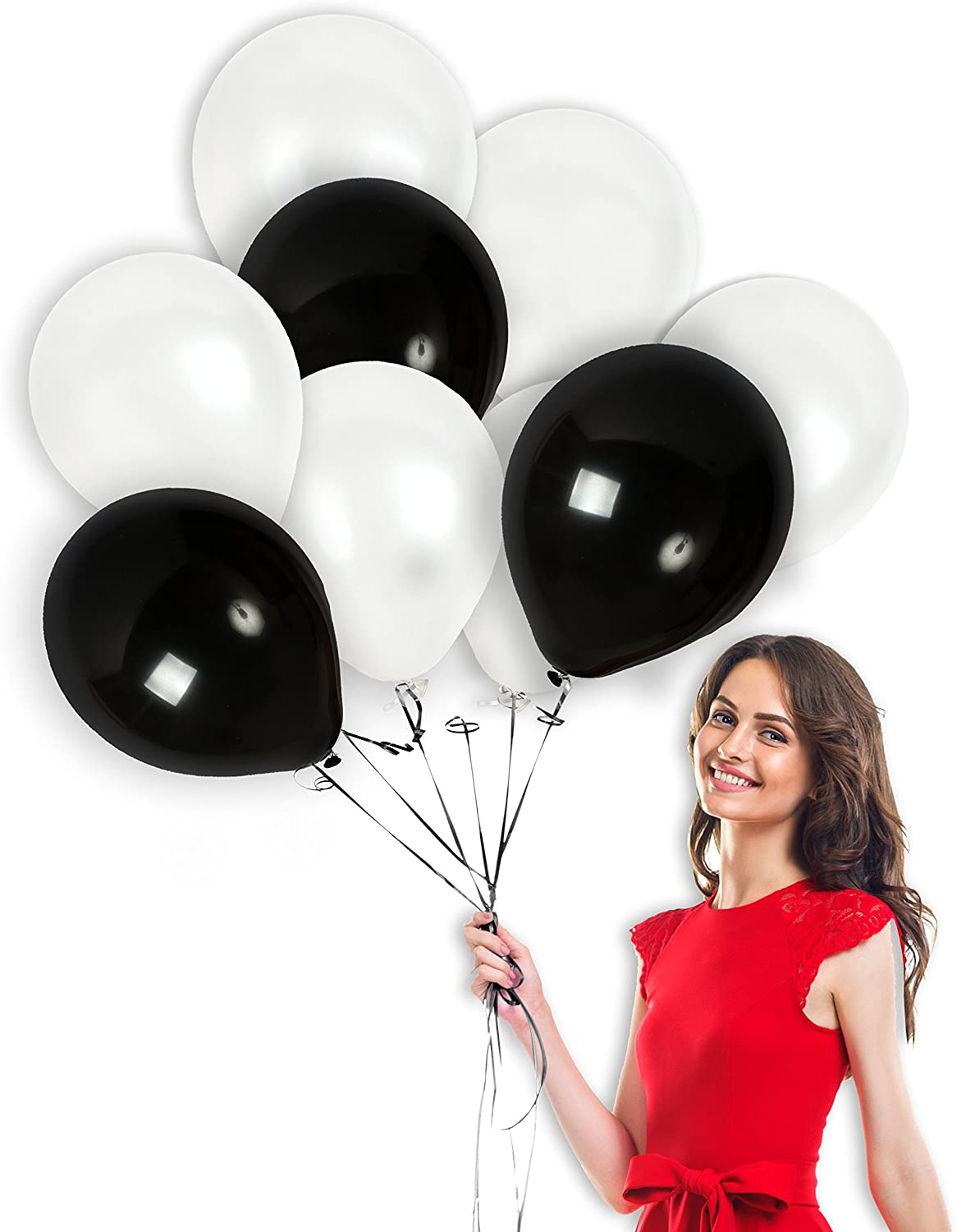 Metallic Balloons 9 Inch Thick White And Black Latex Balloon For Birthday, Anniversary Parties.