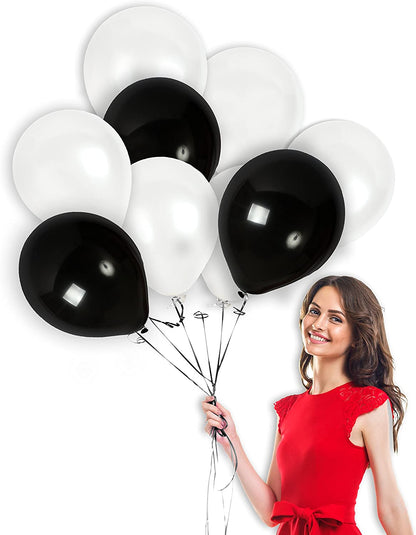 Metallic Balloons 9 Inch Thick White And Black Latex Balloon For Birthday, Anniversary Parties.