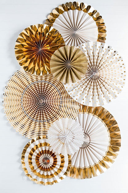 Paper Fans For Decoration Birthday Party Trend Party Fan For Wedding Birthday Showers -Golden (Pack Of 8)