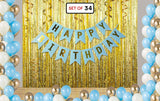 Blue Birthday Party Decoration Combo Boys- Blue Banner, Balloons & Curtain
