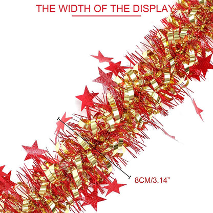 Artificial Christmas Tinsel Garland, Shiny Five Pointed Star Shaped Christmas Tree Garland Decoration, for  Xmas