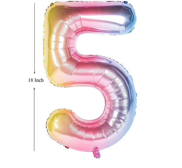 New 18 Inch Rainbow Digit Foil Birthday Party Balloons Number 5