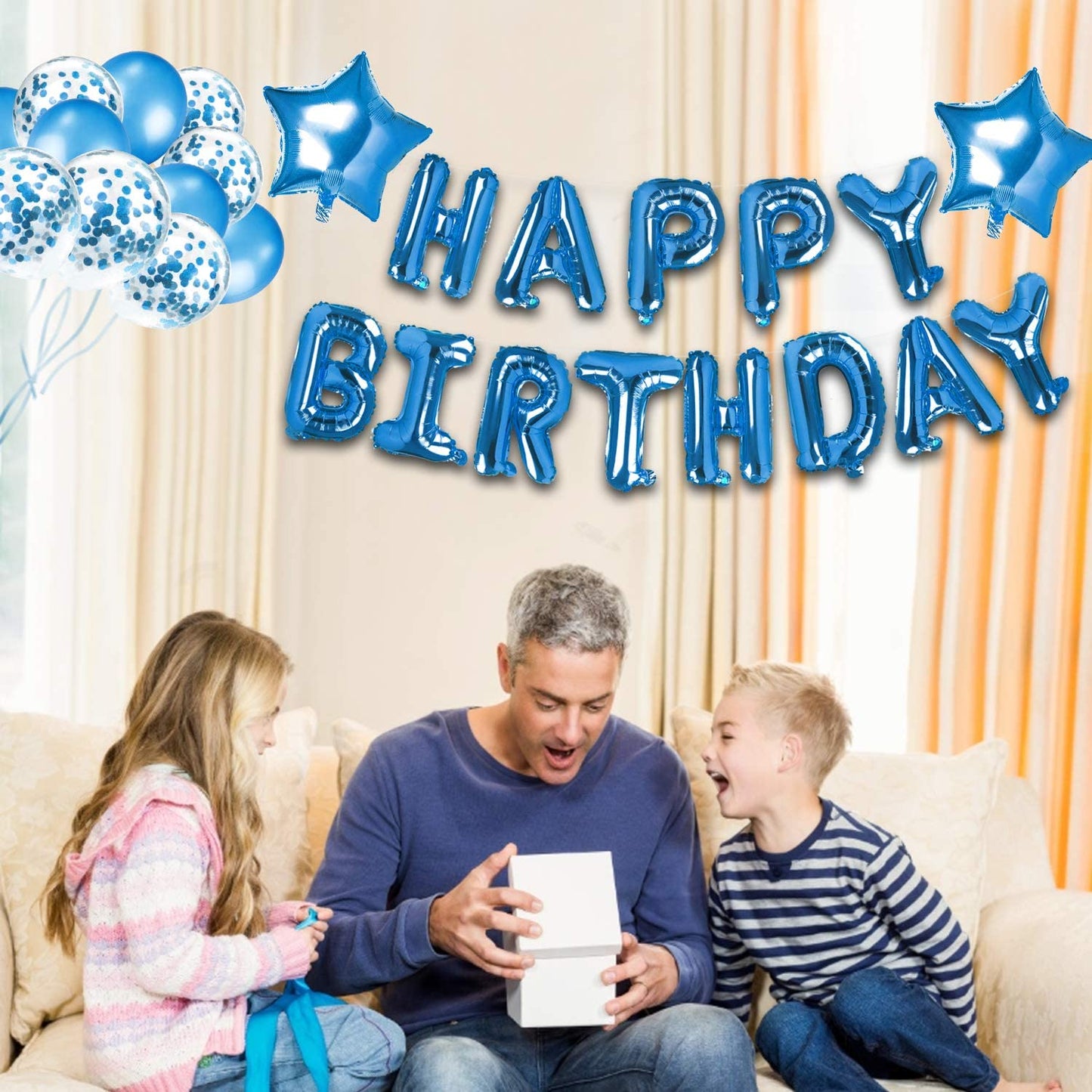 Decoration Set Blue-Happy Birthday Balloons Decorations Set Letter Balloons,Confetti Balloons And Giant Star Balloons