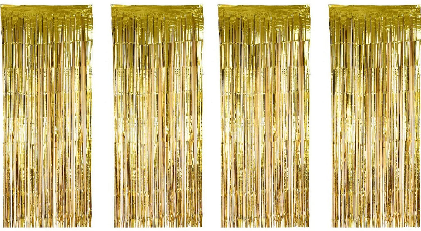 Gold Metallic Tinsel Foil Fringe Curtains for Birthday and Party Decorations