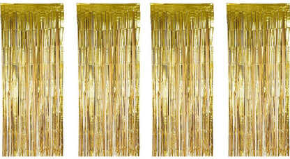 Gold Metallic Tinsel Foil Fringe Curtains for Birthday and Party Decorations