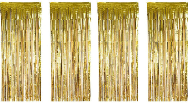 Gold Metallic Tinsel Foil Fringe Curtains for Birthday and Party Decorations