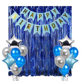 Blue And Silver Decorations-Banner, Foil Balloons And Fringe Curtain Decorations