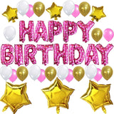 Pink Happy Birthday +Gold Foil Star +Latex Balloon Cute Birthday Decorations Set - 6 Pcs, 51Pcs