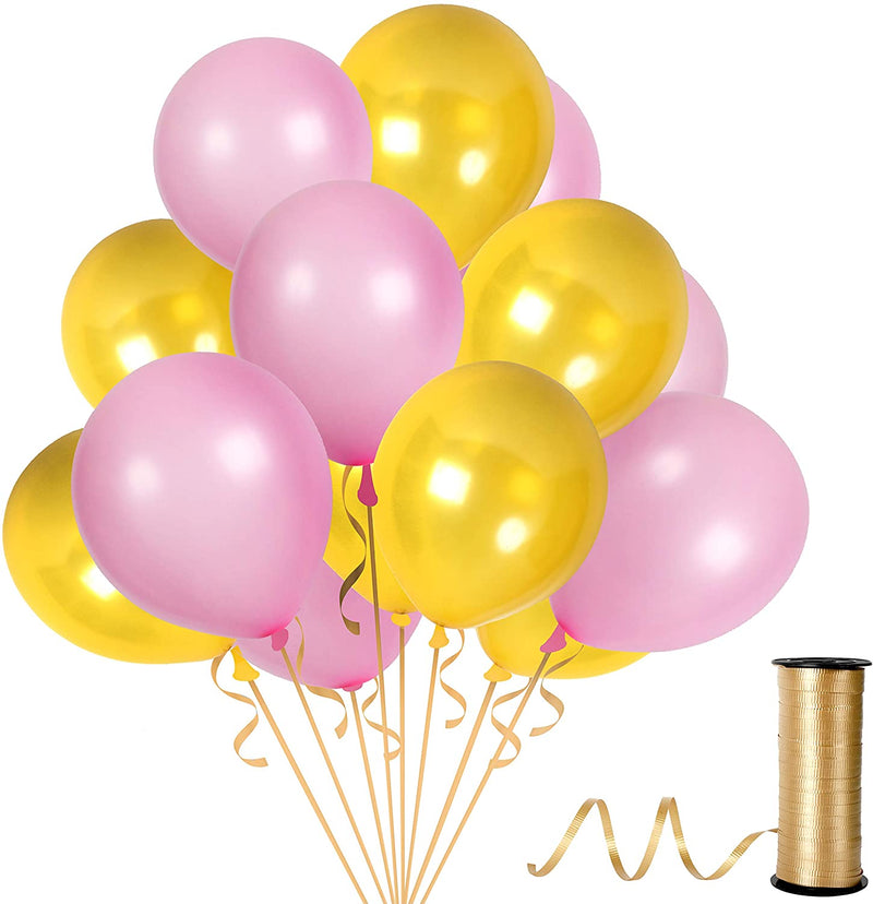 Golden And Pink Balloons Latex Balloon For Birthday Party, Milestone Decorations, Princess Party
