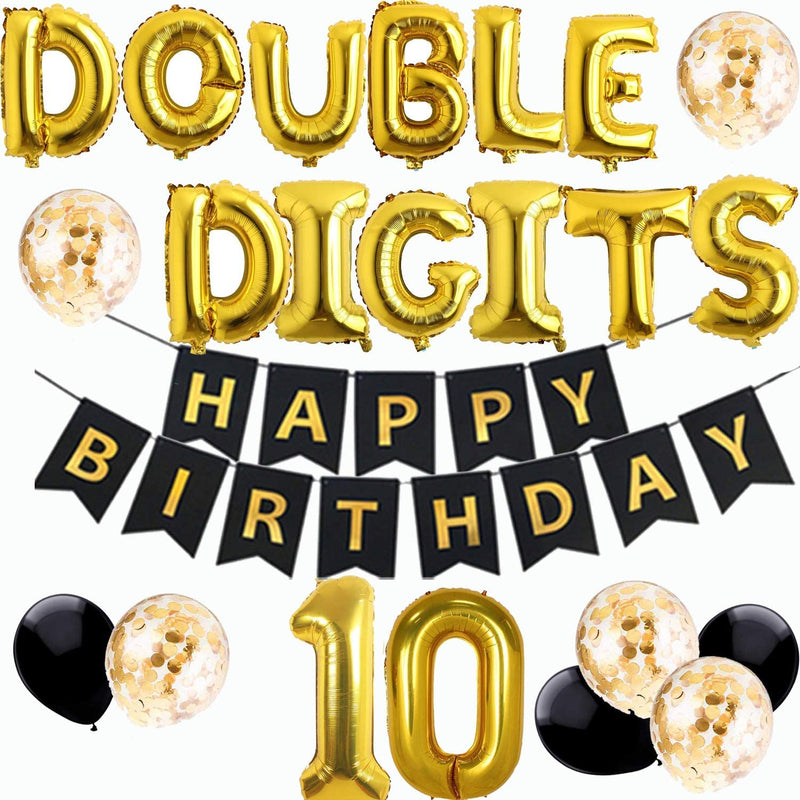 10Th Birthday Party Decorations Kit -Happy Birthday Banner With Number 10,Foil Balloons