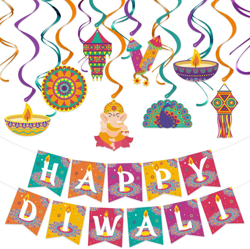 Diwali Decorations Kit Banner and Hanging Swirls
