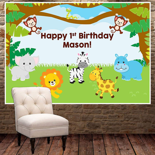 Personalized Wild Safari Birthday Photo Party Backdrop