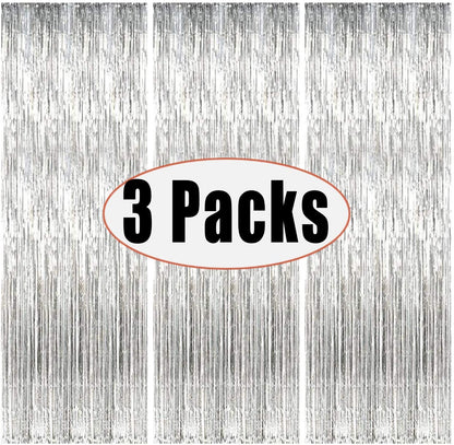 Silver Metallic Tinsel Foil Fringe Curtains For Birthday Party Decorations