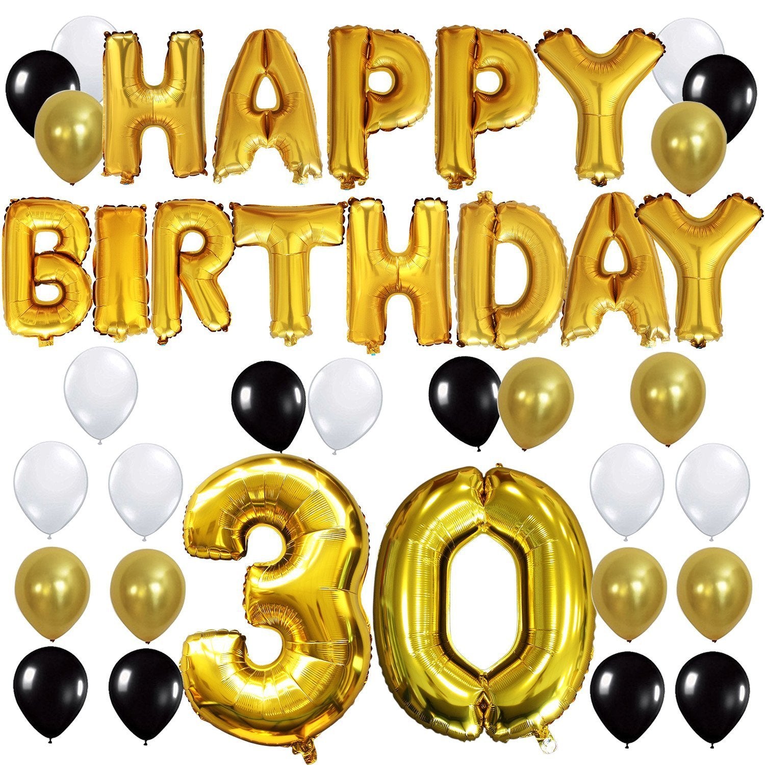 30th Birthday Party Pack – Black, White & Gold – Theme My Party