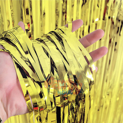 Red Black Gold Silver - 1 Each Metallic Tinsel Foil Fringe Curtains Party Decorations