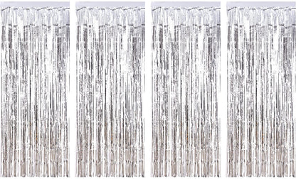 Silver Metallic Tinsel Foil Fringe Curtains Photo Booth Props Party Decorations