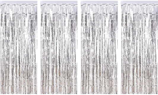 Silver Metallic Tinsel Foil Fringe Curtains Photo Booth Props Party Decorations