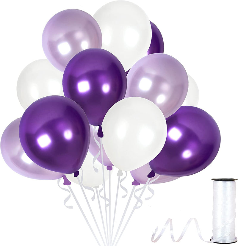 Metallic Balloons 9 Inch Thick White ,Light Purple And Dark Purple Latex Balloon Pack Of 50 For Birthday Parties