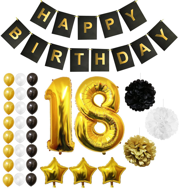 18th Happy Birthday Party Combo Black & Gold