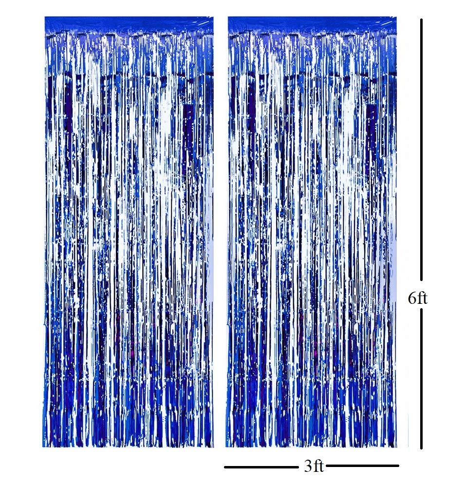 Blue And Silver Decorations-Banner, Foil Balloons And Fringe Curtain Decorations