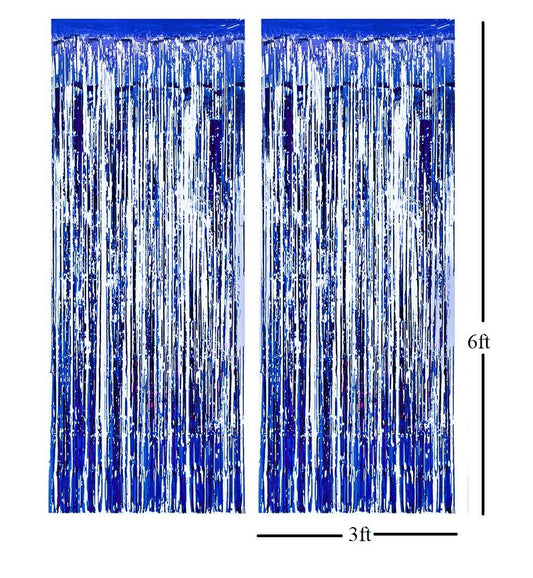 Blue And Silver Decorations-Banner, Foil Balloons And Fringe Curtain Decorations