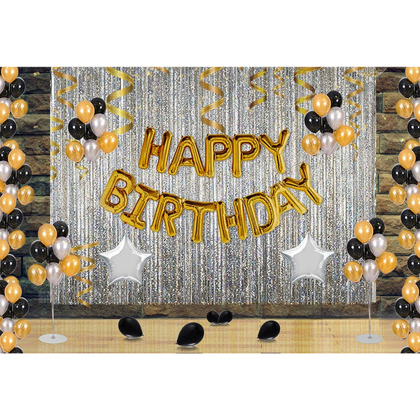 Birthday Decorations, Happy Birthday Banner Foil - Fringe Silver Curtain Metallic Helium Balloons