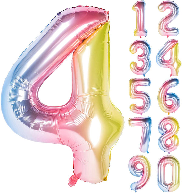 New 18 Inch Rainbow Digit Foil Birthday Party Balloons Number 4