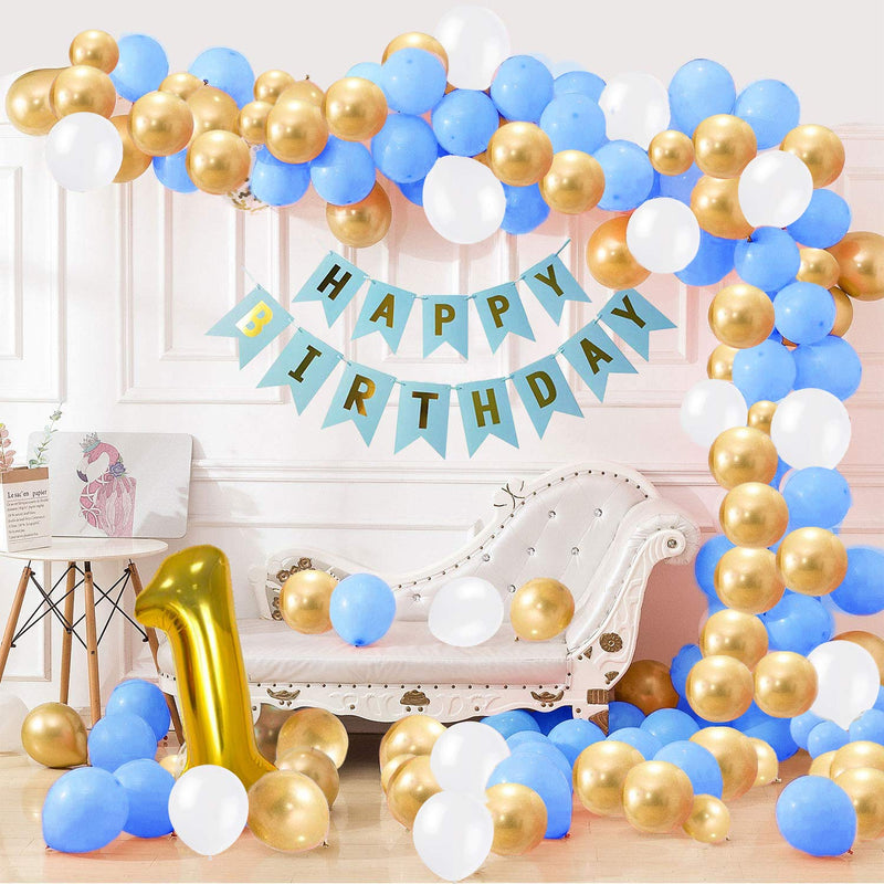 First Happy Birthday Banner Balloons Decorations Items Combo- 123Pcs Set Kit